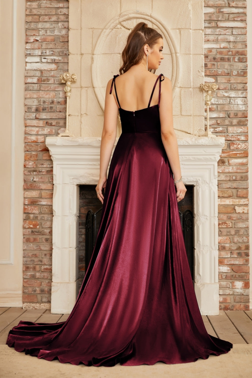 Elegant Long A-line Satin Backless Formal Prom Dresses with Slit