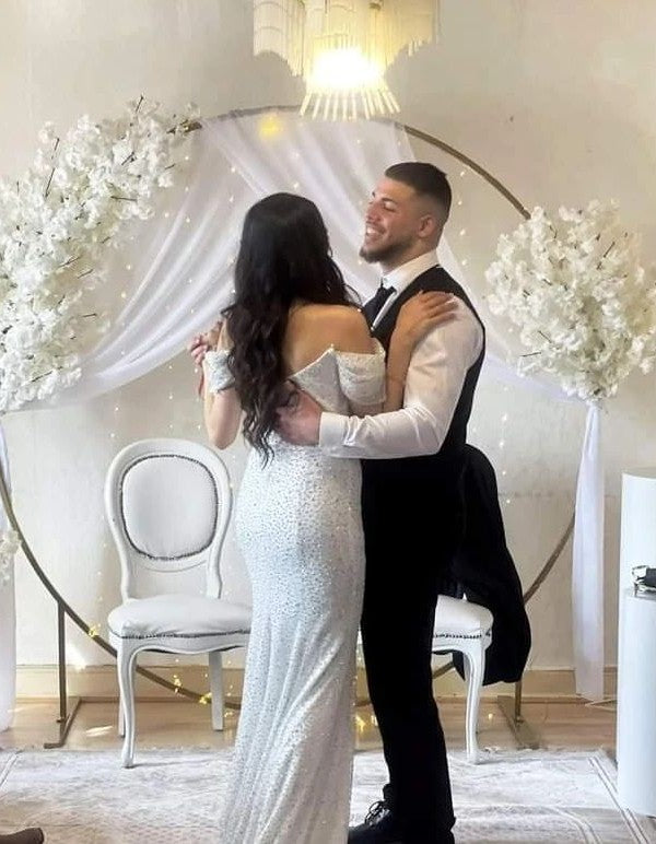 Beautiful Long Mermaid Off the Shoulder Glitter Wedding Dresses