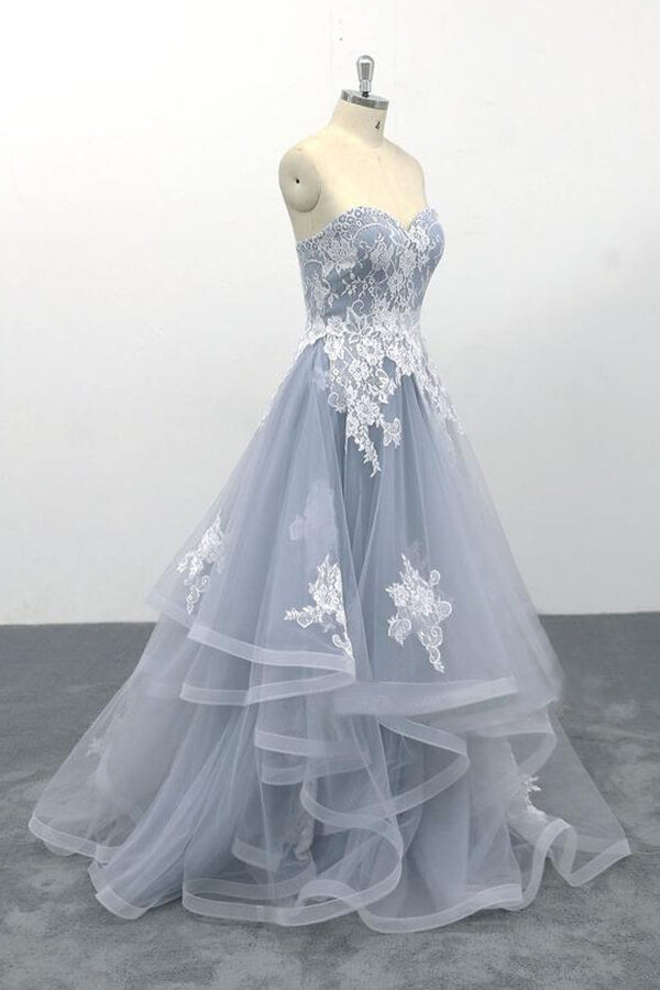 Amazing Long Sweetheart Lace Tulle A-line Wedding Dress