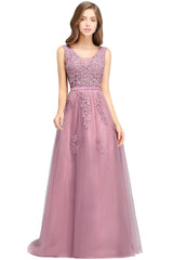 Fabulous Long V-neck Tulle Lace A-line Evening Dress