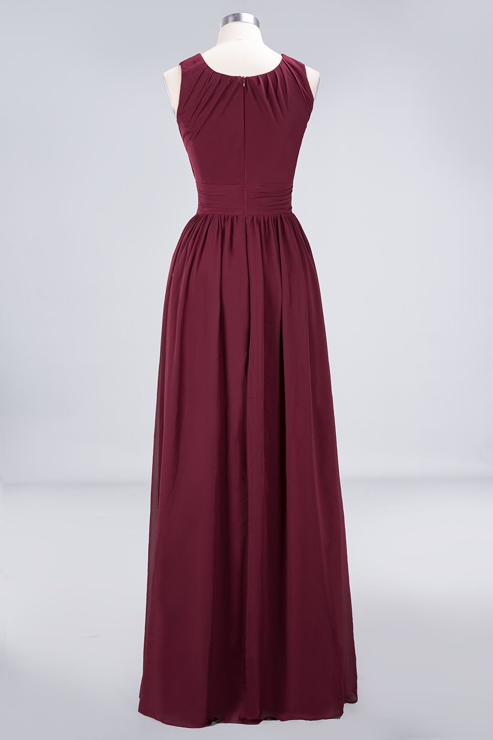 A-Line Chiffon Round-Neck Sleeveless Floor Length Bridesmaid Dress with Ruffles