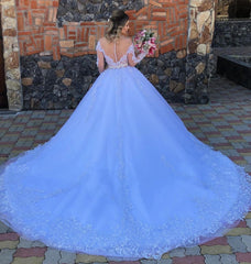 Luxury Long A-line Off the shoulder Tulle White Wedding Dress with Sleeves