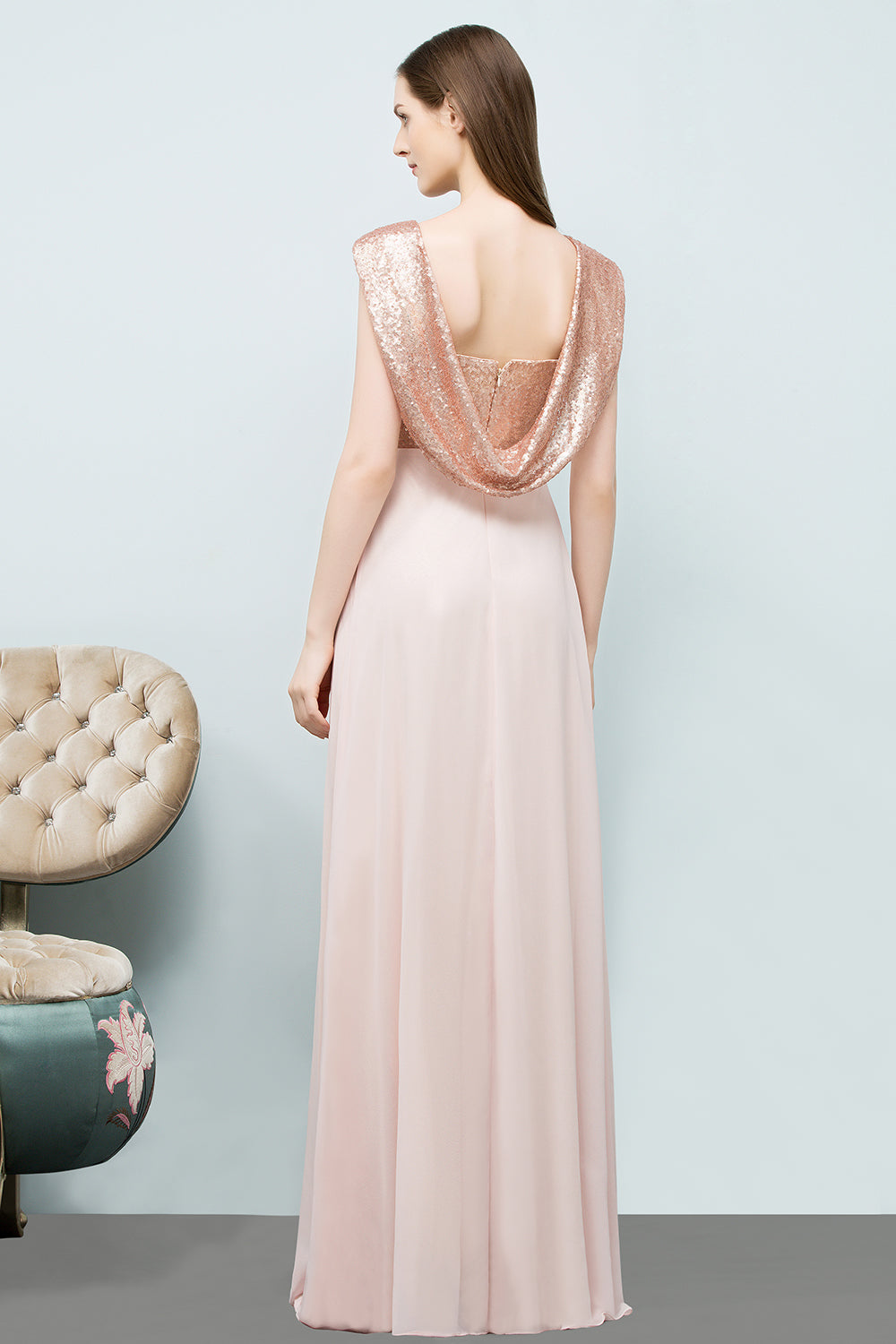 A-line Chiffon Sequins Straps Sweetheart Sleeveless Floor Length Bridesmaid Dresses