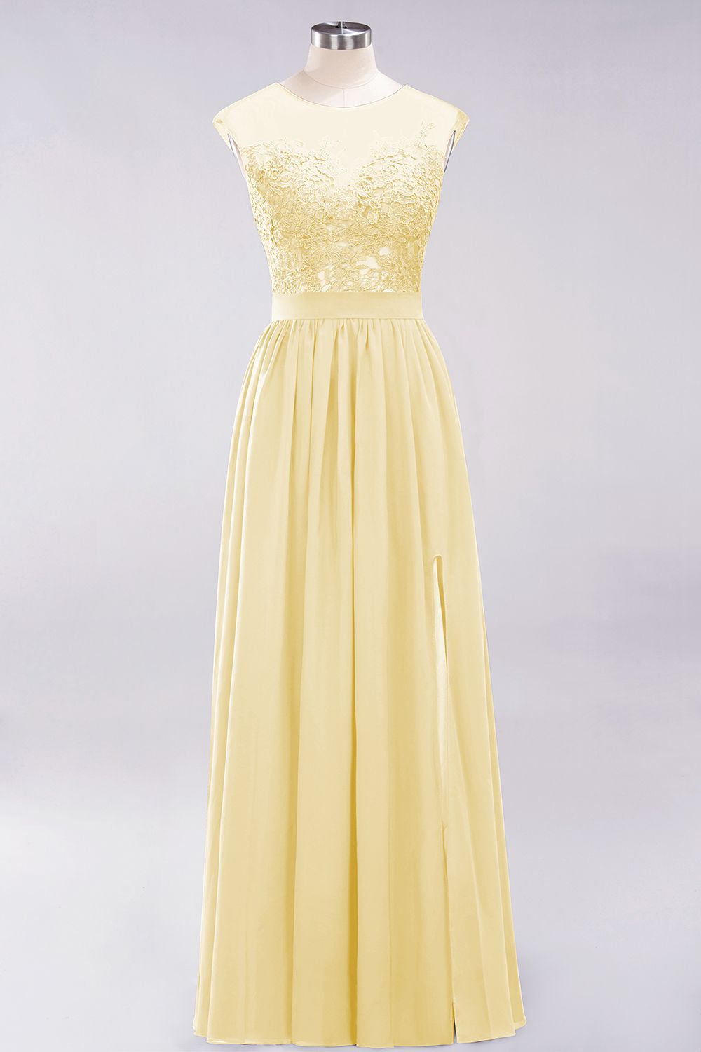 A-line Chiffon Lace Jewel Sleeveless Floor Length Bridesmaid Dresses with Appliques