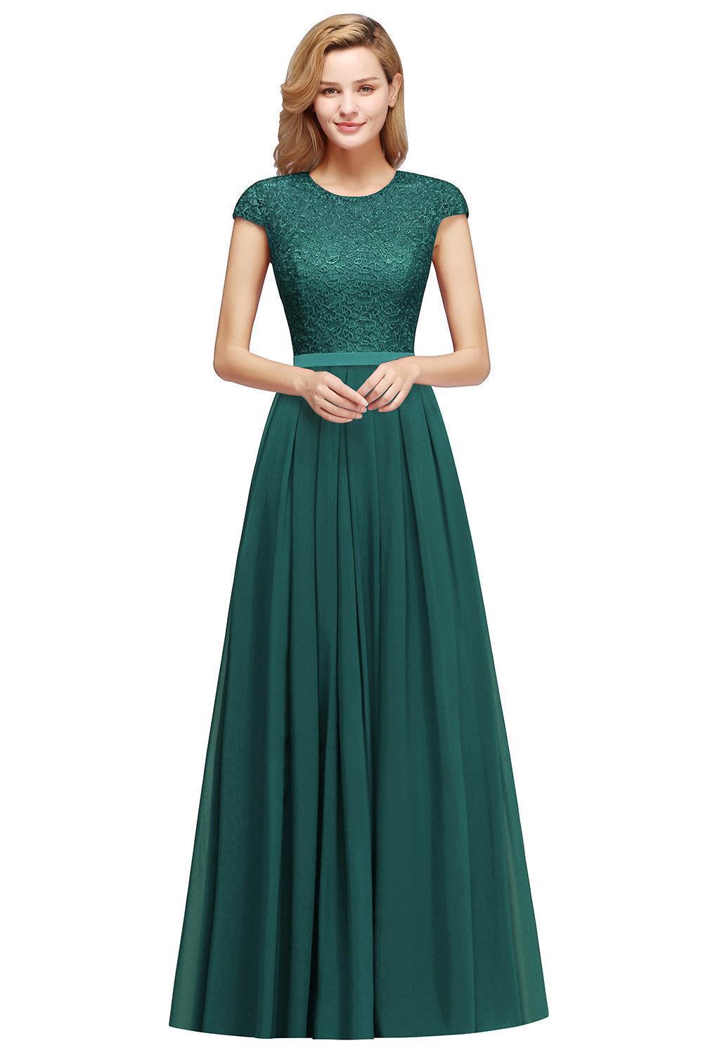 Burgundy Long A-line Chiffon Lace Bridesmaid Dresses