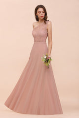 Classy One Shoulder Appliques Lace Floor Length A-Line Chiffon Bridesmaid Dress