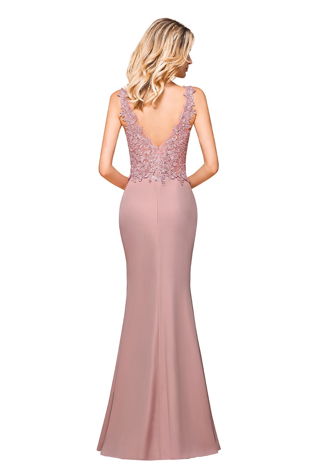 Long Mermaid Lace V-neck Sleeveless Evening Dresses