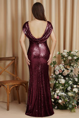 Long Sequins Scoop Neck Floor Length Mermaid Evening Dress