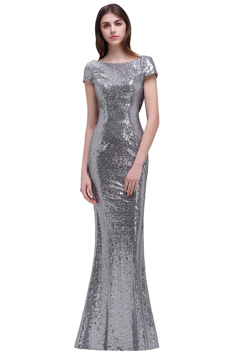 Long Sequins Scoop Neck Floor Length Mermaid Evening Dress