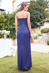 Long Sweetheart Sleeveless Lace Appliques Mermaid Wedding Guest Dress