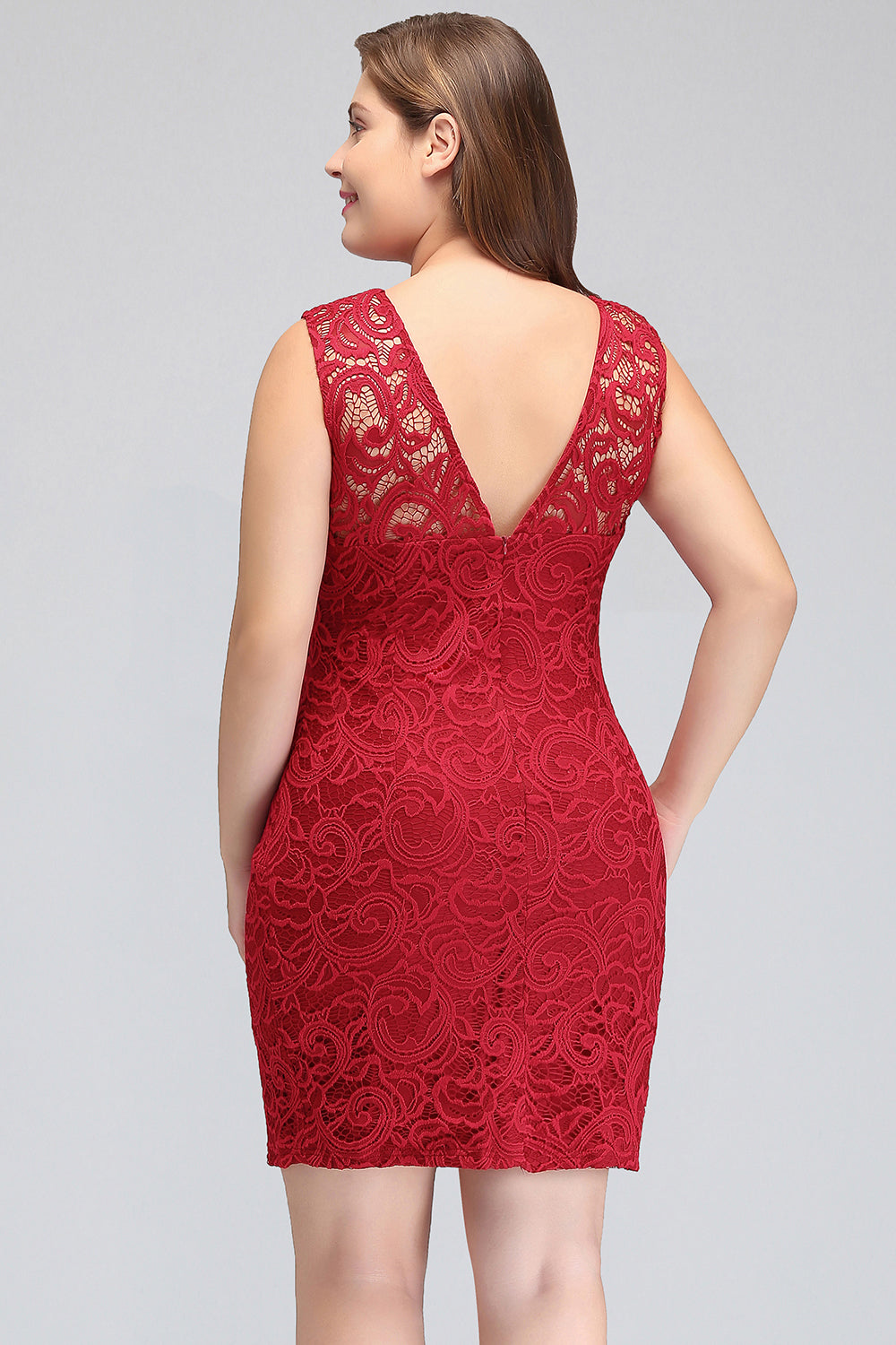 Short Mermaid Lace Sleeveless Knee Length Plus Size Formal Dress