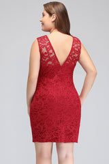 Short Mermaid Lace Sleeveless Knee Length Plus Size Formal Dress