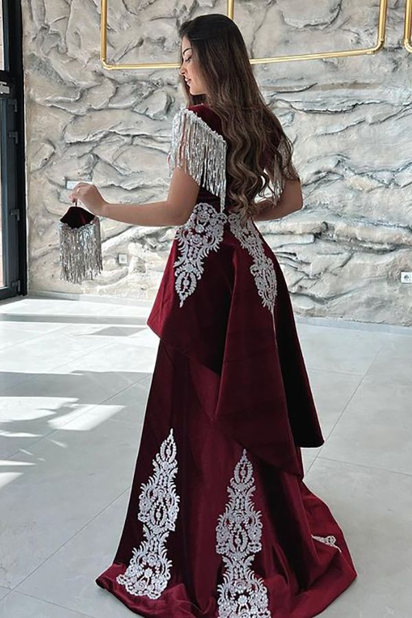 Burgundy Long Mermaid Sweetheart Velvet Front Slit Evening Formal Dresses