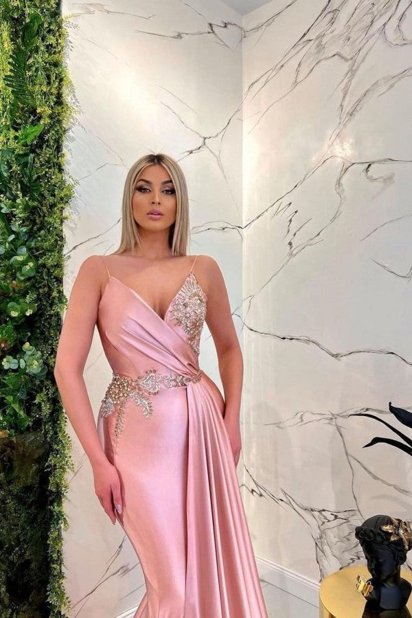 Sexy Long Mermaid V-neck Spaghetti Straps Glitter Prom Dresses