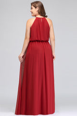 Plus Size A-line Chiffon Spaghetti Straps Halter Floor Length Prom Dress With Ruffles
