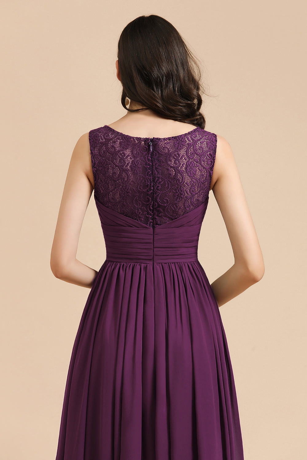 Elegant Long A-line V-neck Ruched Chiffon Bridesmaid Dress