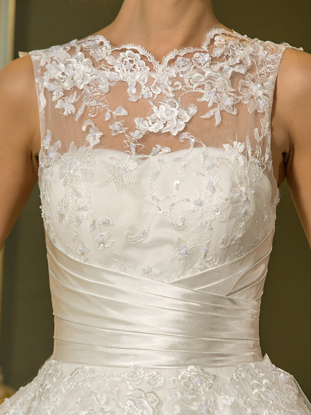 Short A-Line Satin Lace Ankle Length Vintage Wedding Dresses