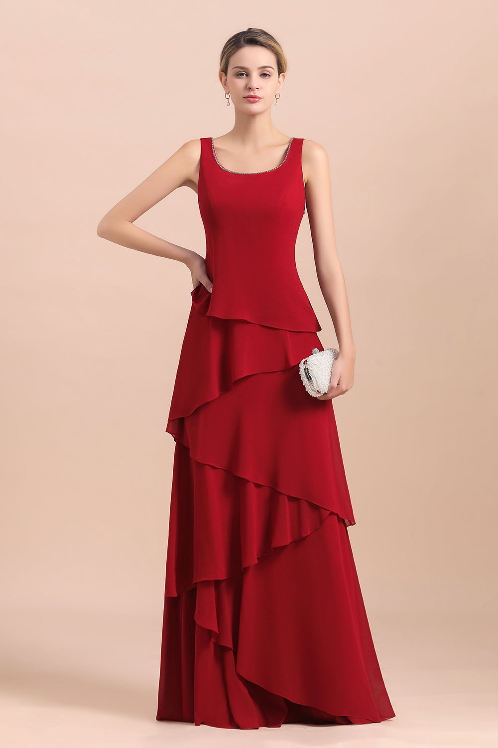 Elegant Burgundy Ruffles Chiffon Mother of the Bride Dress With Jacket