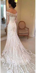 White Long Sleeves Off the Shoulder Mermaid Lace Tulle Wedding Dress