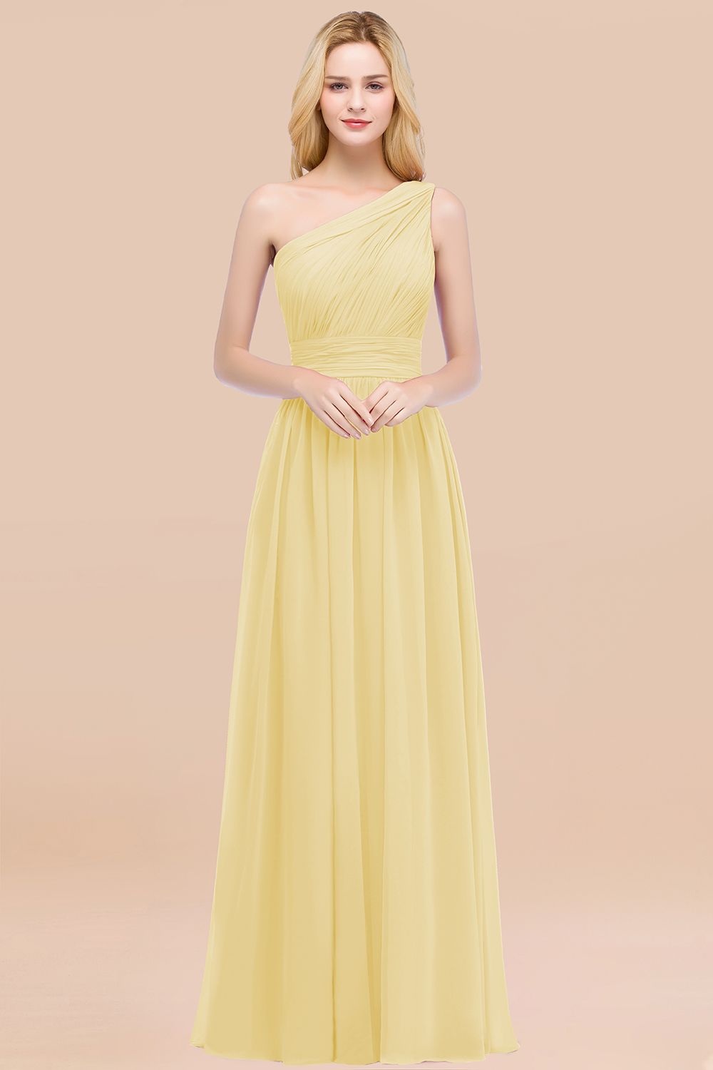 Elegant A-Line Chiffon One Shoulder Sleeveless Ruffles Floor Length Bridesmaid Dresses