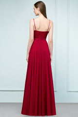 Long Chiffon A-line Lace Burgundy Evening Formal Dress
