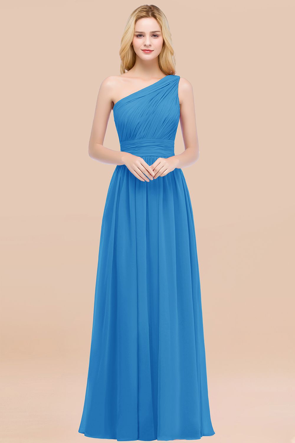 Elegant A-Line Chiffon One Shoulder Sleeveless Ruffles Floor Length Bridesmaid Dresses