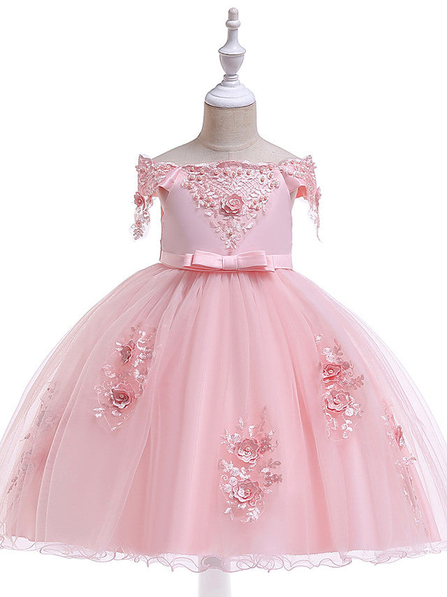 Ball Gown Off the Shoulder Knee Length Tulle Flower Girl Dresses
