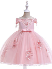 Ball Gown Off the Shoulder Knee Length Tulle Flower Girl Dresses