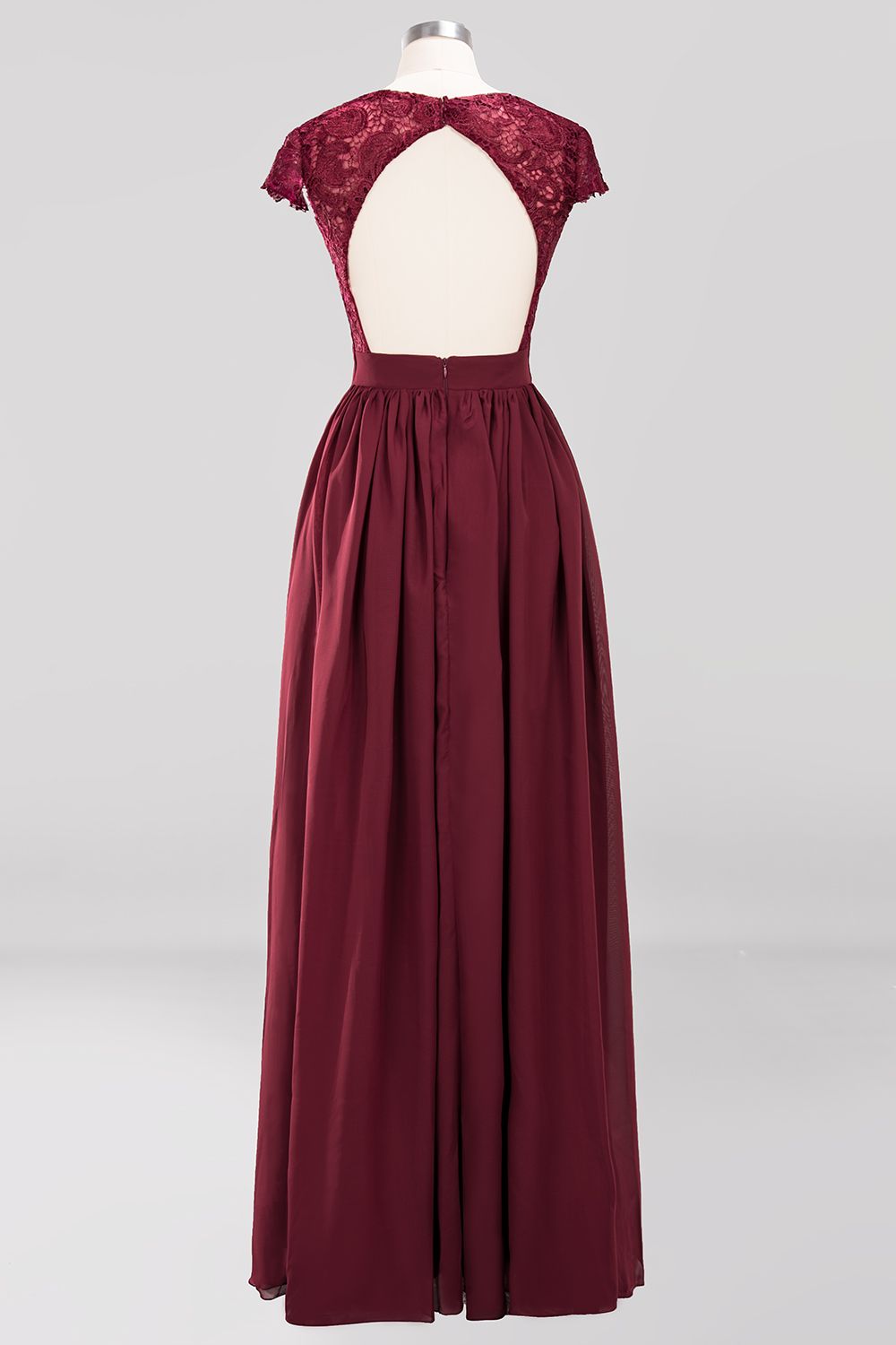 A-line Chiffon Lace V-Neck Sleeveless Floor Length Bridesmaid Dresses with Ruffles