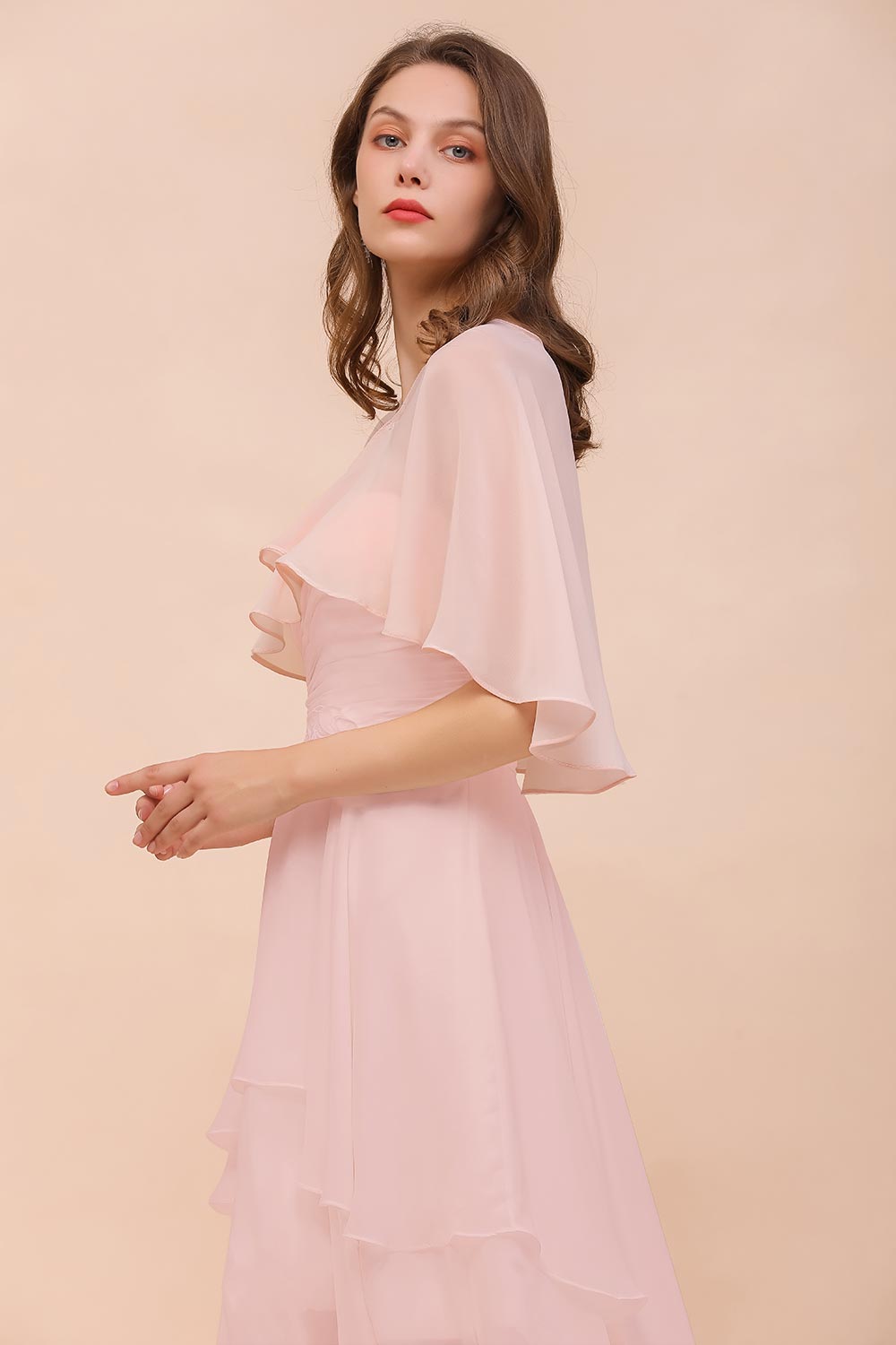 Pink Ruffle Chiffon Special Occasions Wraps