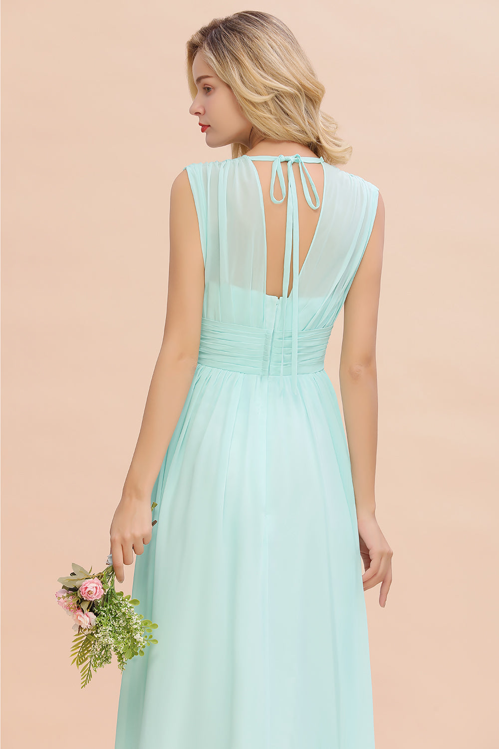 Chiffon V-Neck Sleeveless Elegant A-line Ruffles Bridesmaid Dress