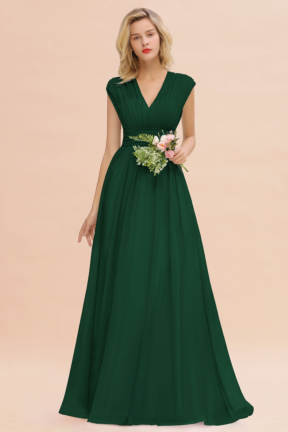 Chiffon V-Neck Sleeveless Elegant A-line Ruffles Bridesmaid Dress