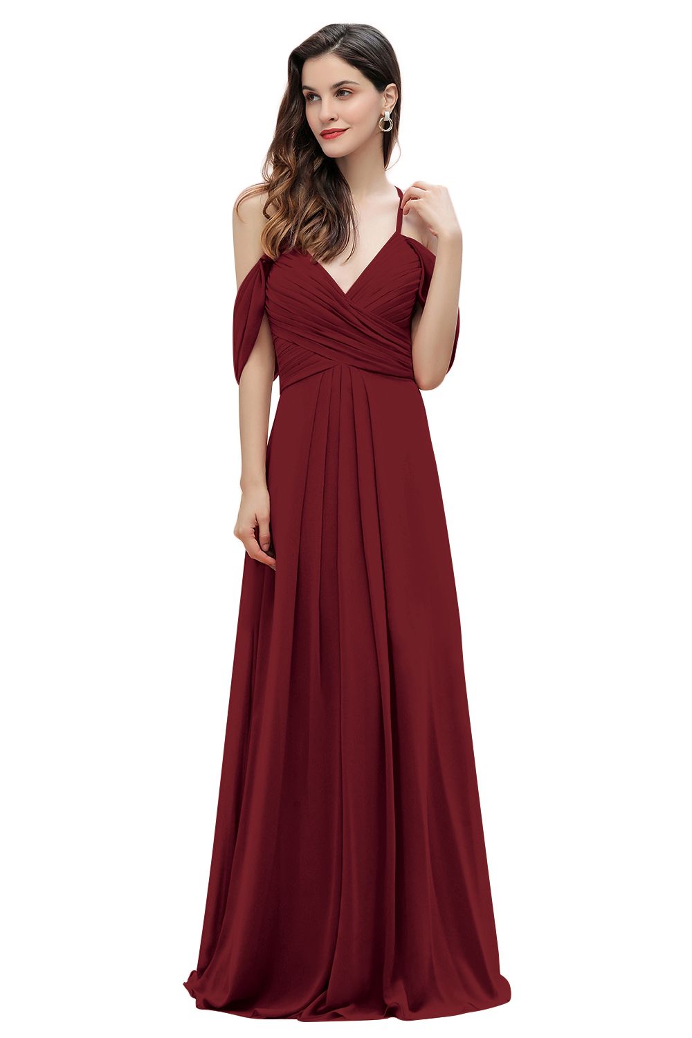 Off the Shoulder A-Line V-neck Chiffon Bridesmaid Dress Floor length Wedding Party Dress