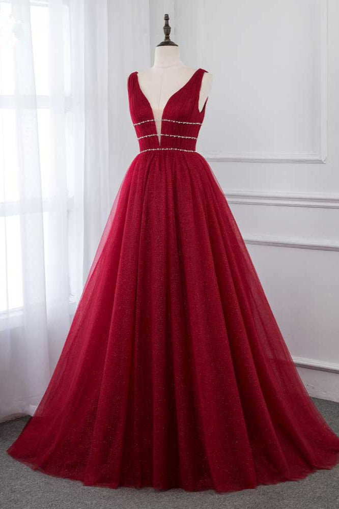 Long A-Line V-neck Wide Straps Sequins Beading Floor Length Prom Dress
