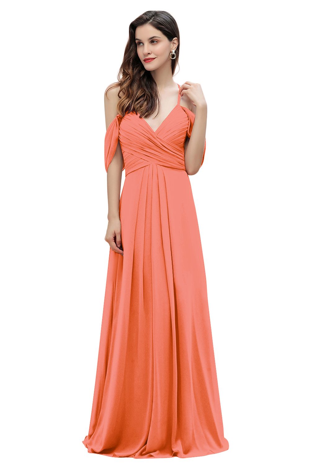 Off the Shoulder A-Line V-neck Chiffon Bridesmaid Dress Floor length Wedding Party Dress