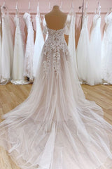 Vintage Long Off the Shoulder Sweetheart Backless Tulle Train A-Line Wedding Dress