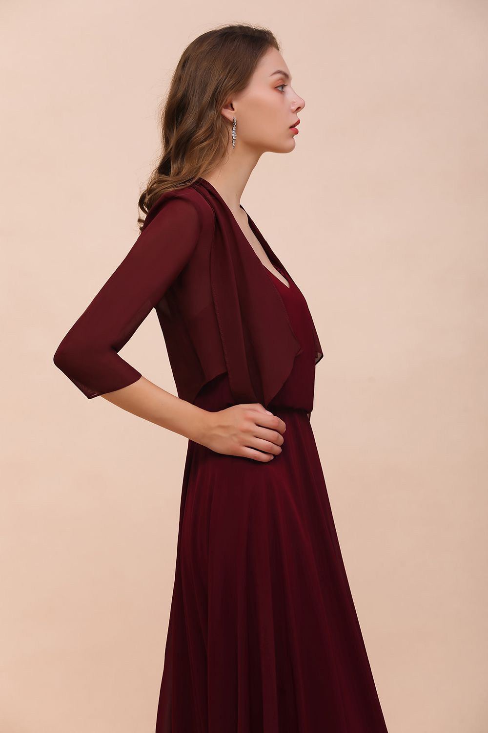 Half Sleeves Chiffon Burgundy Special Occasion Wraps