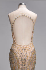 Long Mermaid Sleeveless Floor Length Backless Formal Evening Dresses with Beading