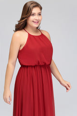 Plus Size A-line Chiffon Spaghetti Straps Halter Floor Length Prom Dress With Ruffles