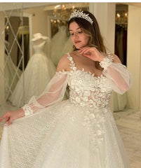 Long A-line Sweetheart Spaghetti Straps Wedding Dress with Sleeves
