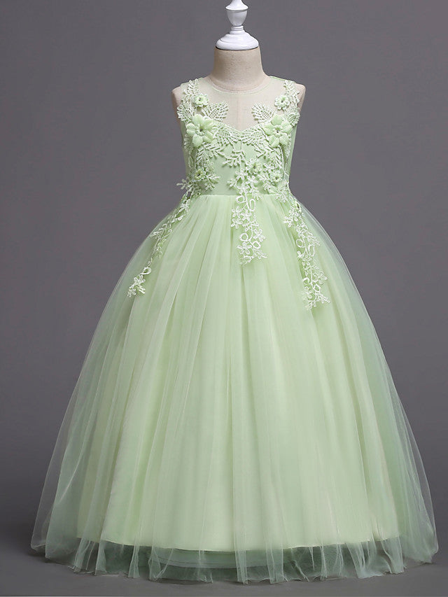 Princess Lace Tulle Floor Length Flower Girl Dresses for Wedding