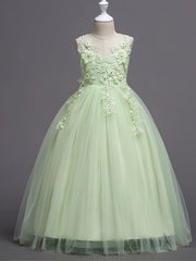 Princess Lace Tulle Floor Length Flower Girl Dresses for Wedding