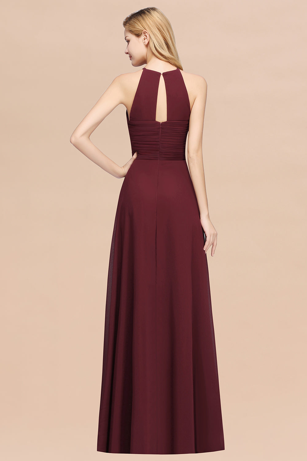 A-Line Chiffon Halter Ruffles Floor Length Bridesmaid Dress