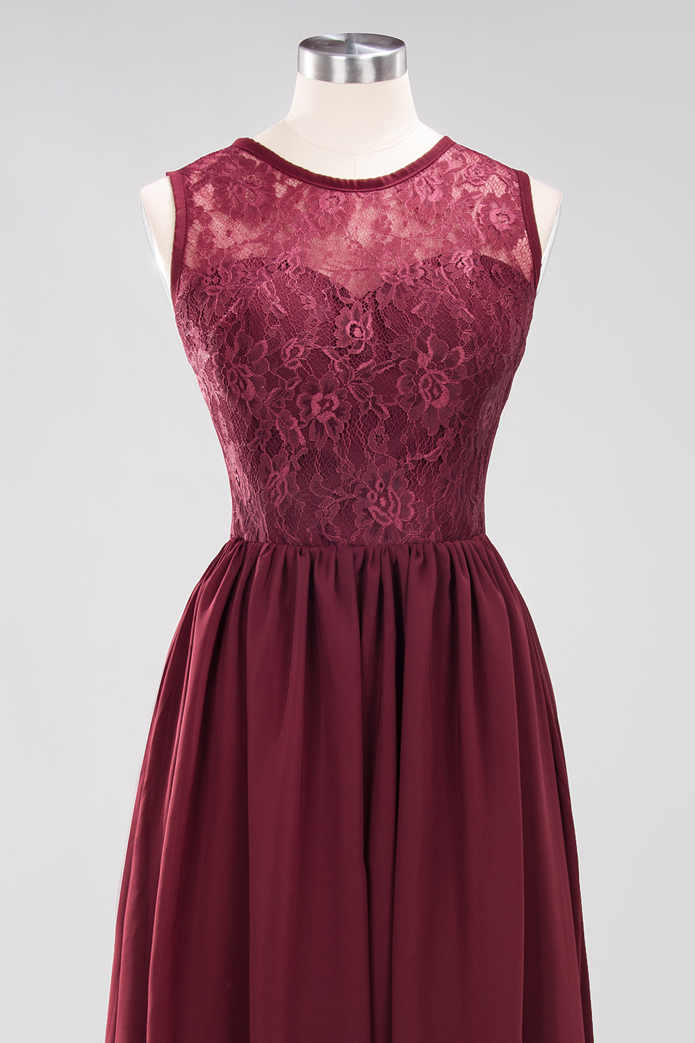 A-line Chiffon Lace Jewel Sleeveless Ruffles Floor Length Bridesmaid Dresses with Appliques
