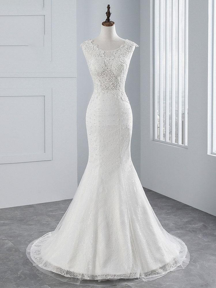 Elegant Long Lace Appliques Mermaid Wedding Dresses