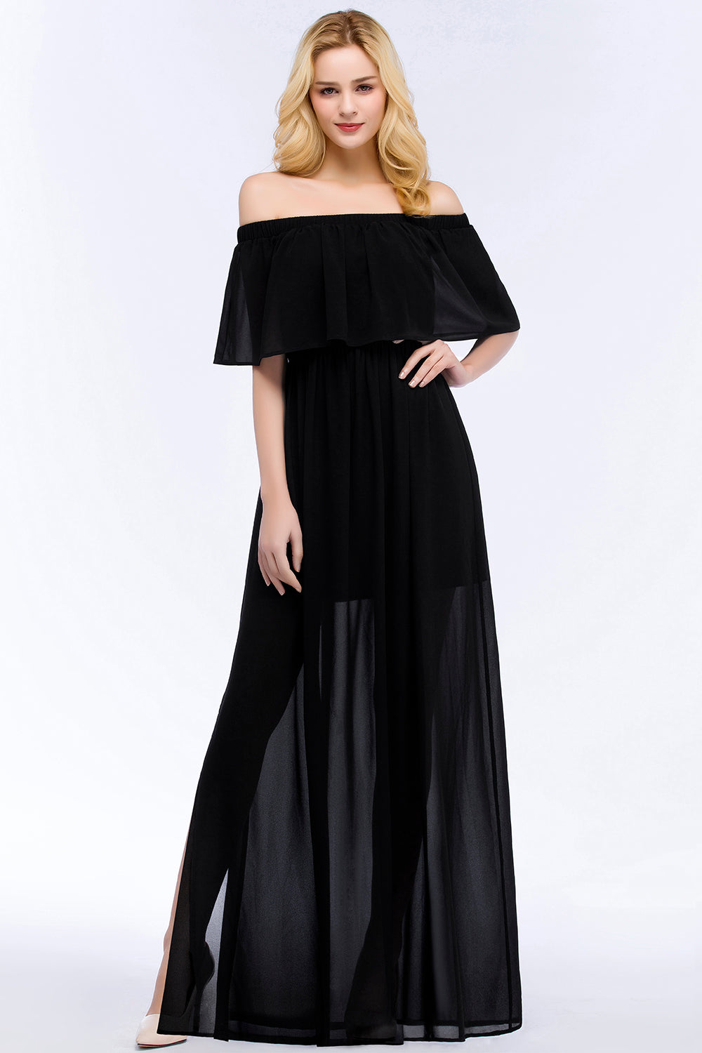 Chic Long Off the Shoulder Chiffon A-line Bridesmaid Dress