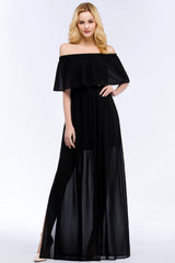Elegant A-Line Chiffon Off the Shoulder Sleeveless Floor Length Bridesmaid Dresses