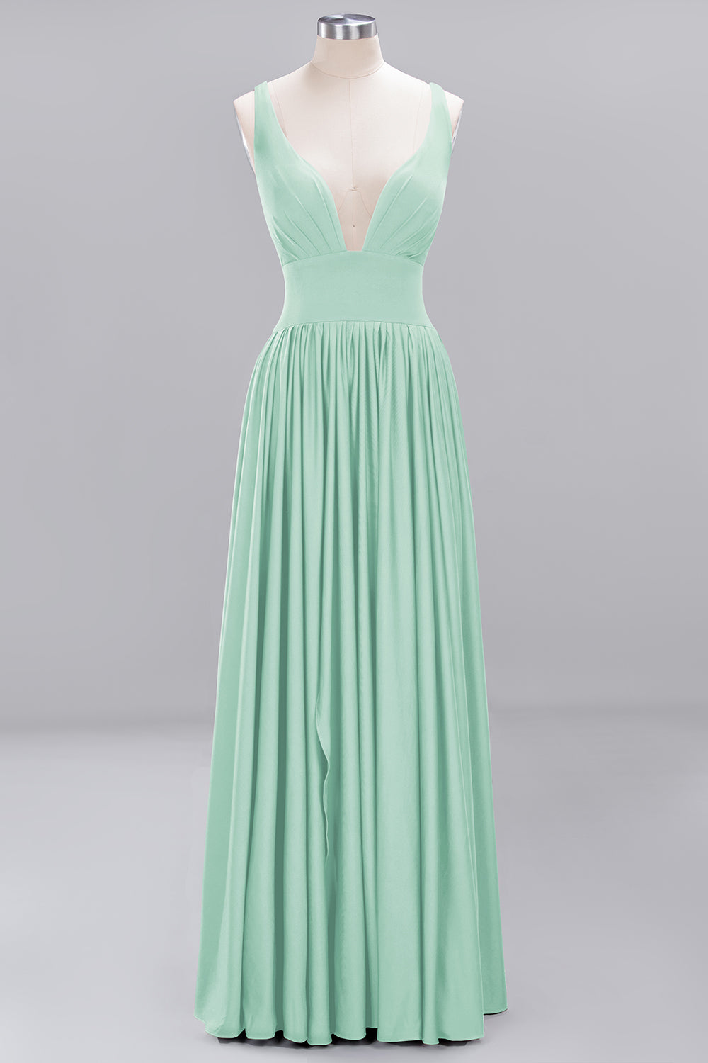 A-Line V-Neck Sleeveless Long Ruffles Bridesmaid Dress