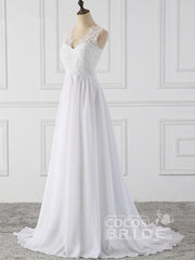 Elegant Long Chiffon V-Neck Sleeveless Covered Button Ruffles Wedding Dresses