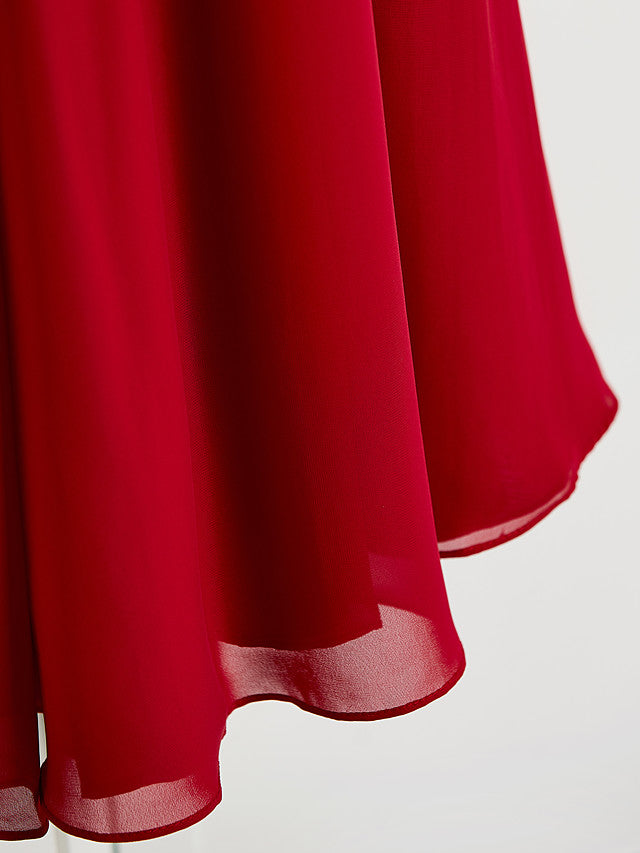 Red Long A-line Spaghetti Strap V-neck Chiffon Junior Bridesmaid Dress